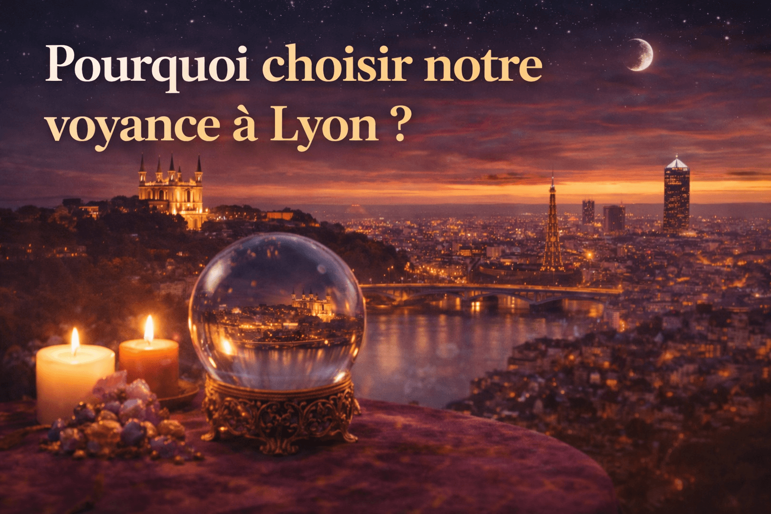 Skyline de Lyon stylisée avec étoiles